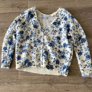 Sezane Lisette Cardigan Blue Peonies Floral Sweater XXS